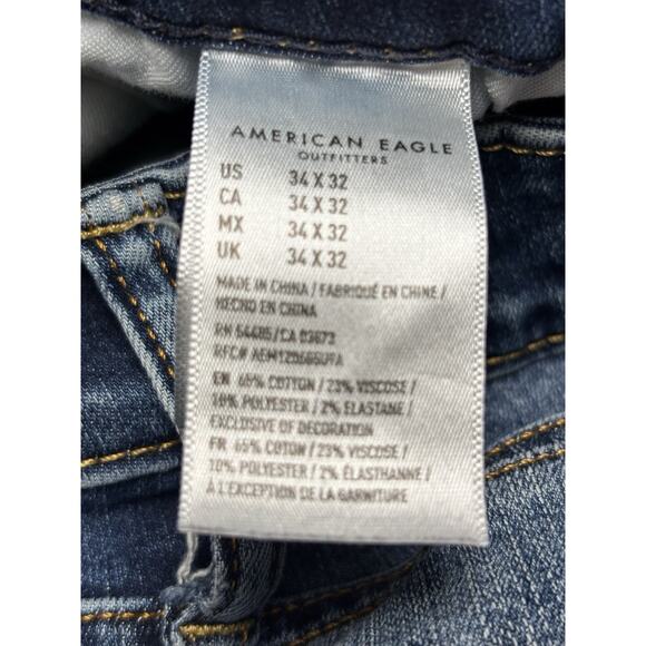 American Eagle Next Level Airflex Distressed Skinny Jeans Men 34X32 Dark Wash - Picture 8 of 10